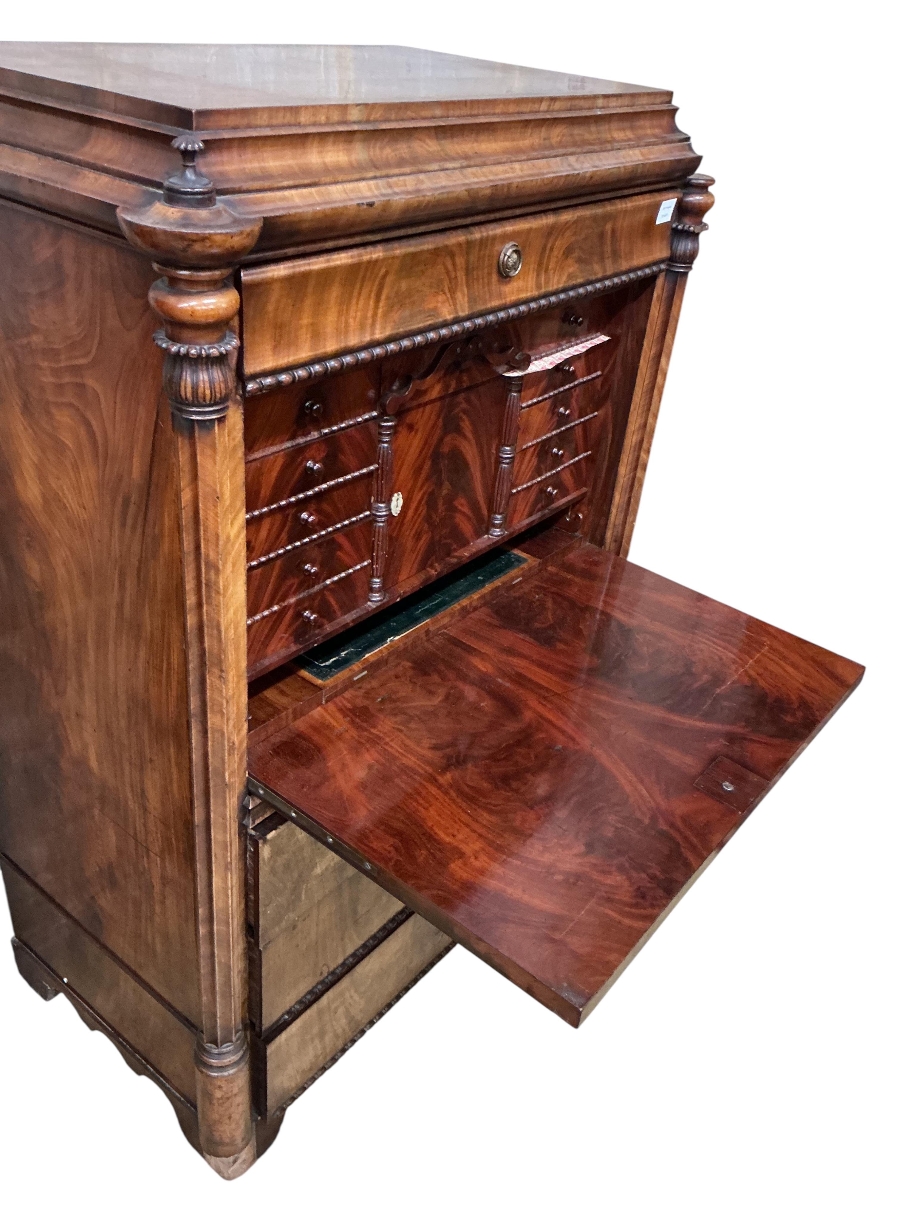 A 19th century French mahogany secretaire abbatant, width 102cm, depth 60cm, height 151cm